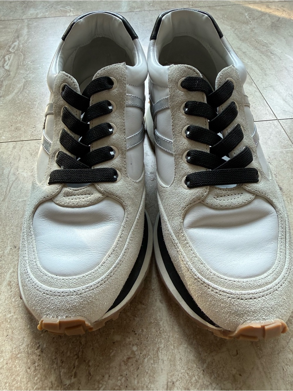 Veronica Beard Valentina Black & White Leather & Suede Sneaker